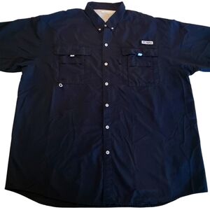 Columbia Mens Fishing Shirt Black Short Sleeve Button Up Vented Omni-Shade 2XT